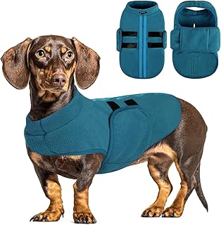 Small Dog Sweater,Fleece Dachshund Sweater Jacket with Leash Hole