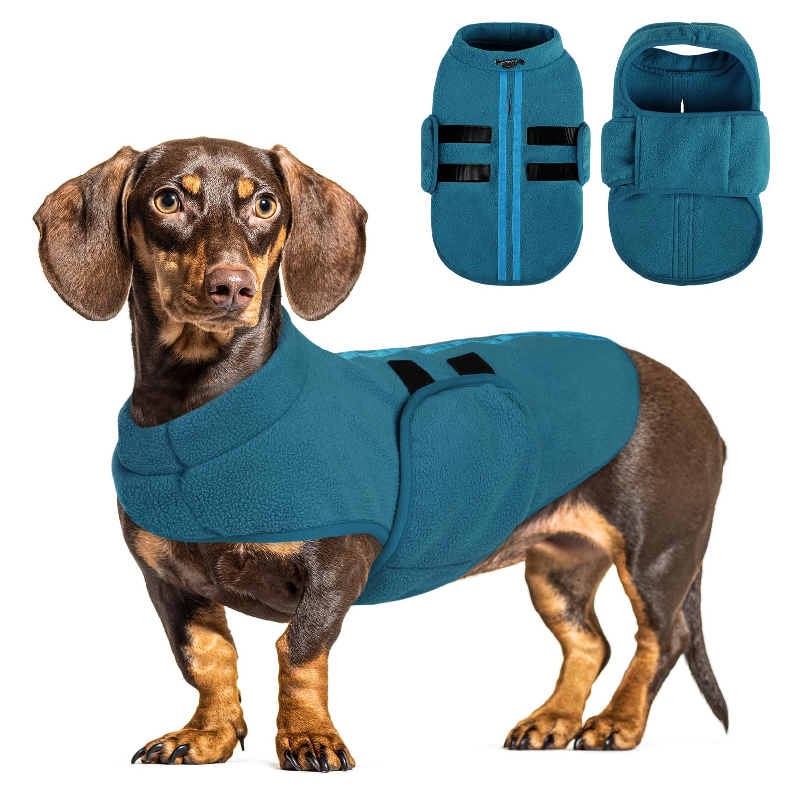 Small Dog Sweater,Fleece Dachshund Sweater Jacket with Leash Hole