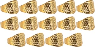 14 Pcs Copper Thimbles Adjustable Size Finger Thimbles with Superior Force for Needle Protection Sewing Accessories for Leather Canvas Fabric Repair