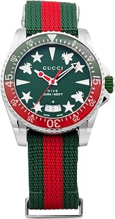 GUCCI DIVE YA136339 Men's Watch, Quartz Green, Stainless Steel, Sapphire Glass, Nylon Strap