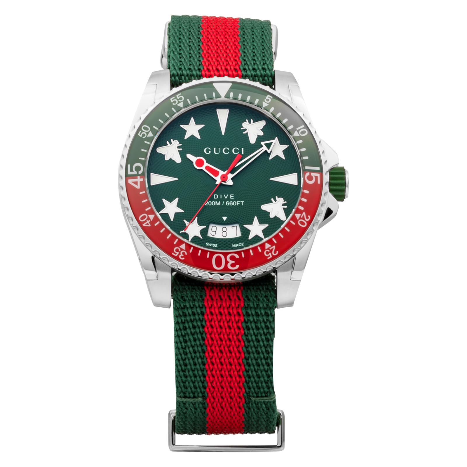 GUCCI DIVE YA136339 Men's Watch, Quartz Green, Stainless Steel, Sapphire Glass, 