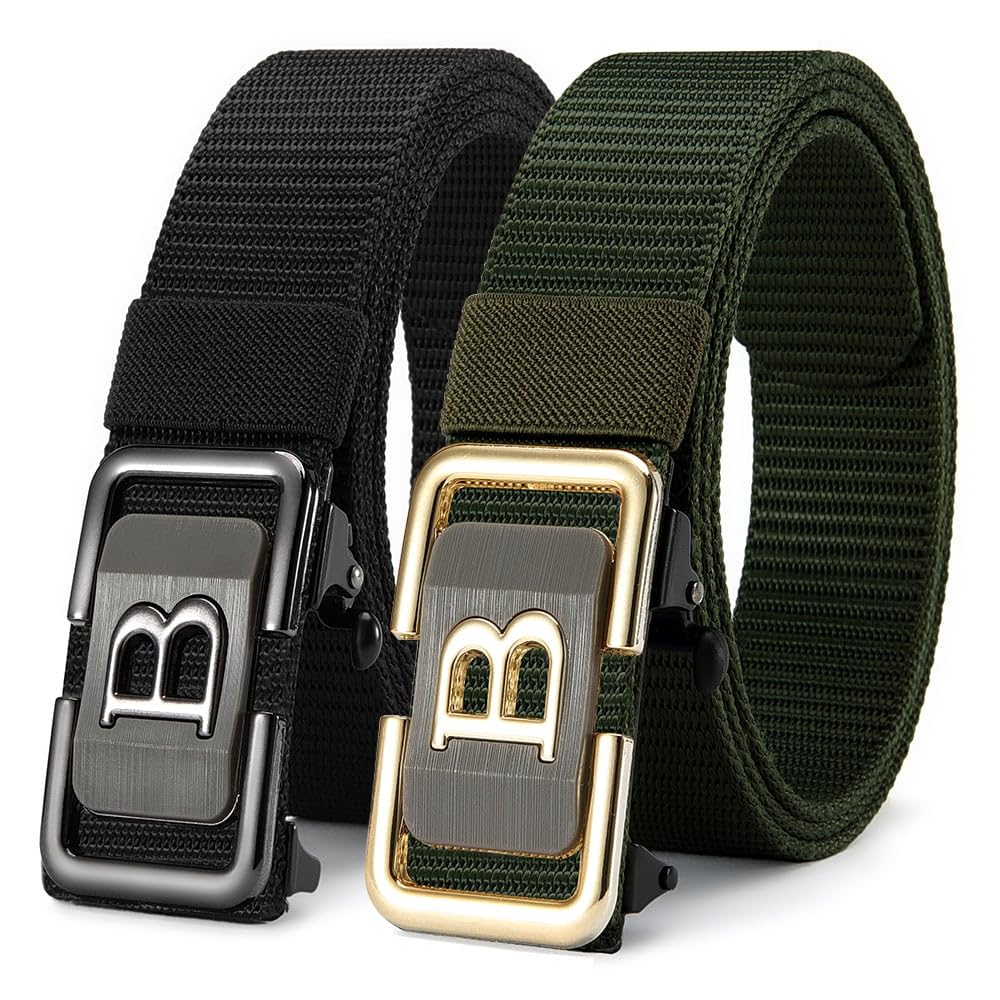 2 Pack Mens Nylon Ratchet Belt with Automatic Buckle