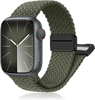 Magnetic Braided Band for Apple Watch Women Men 40mm 44mm 38mm 42mm 46mm 41mm 45mm 49mm Elastic Nylon Sport Solo Loop Strap Wristband for iWatch Series 10 9 8 7 6 5 4 3/SE/Ultra 2