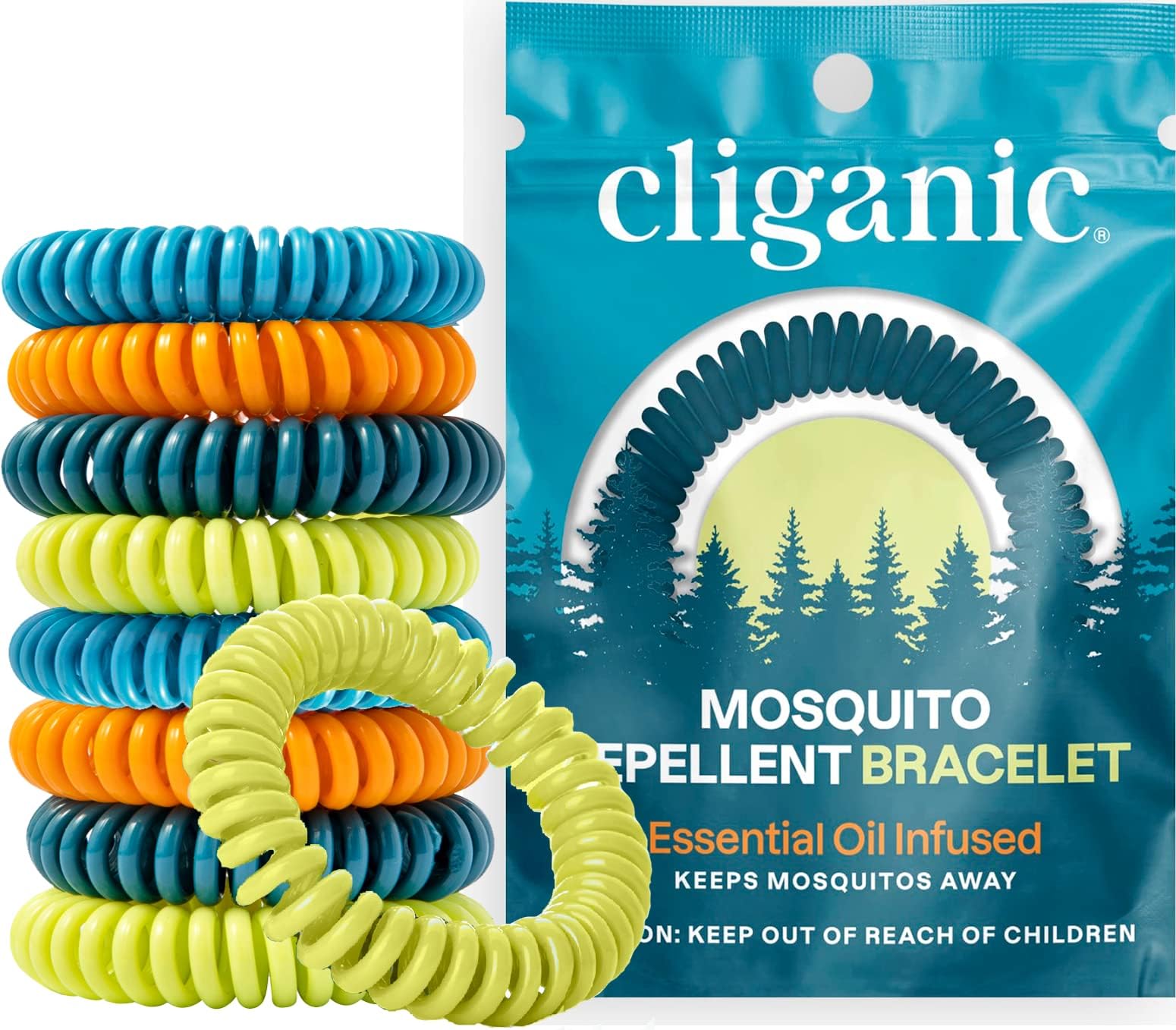 Cliganic Mosquito Repellent Bracelets for Kids & Adults, Natural, 10 Pack | DEET