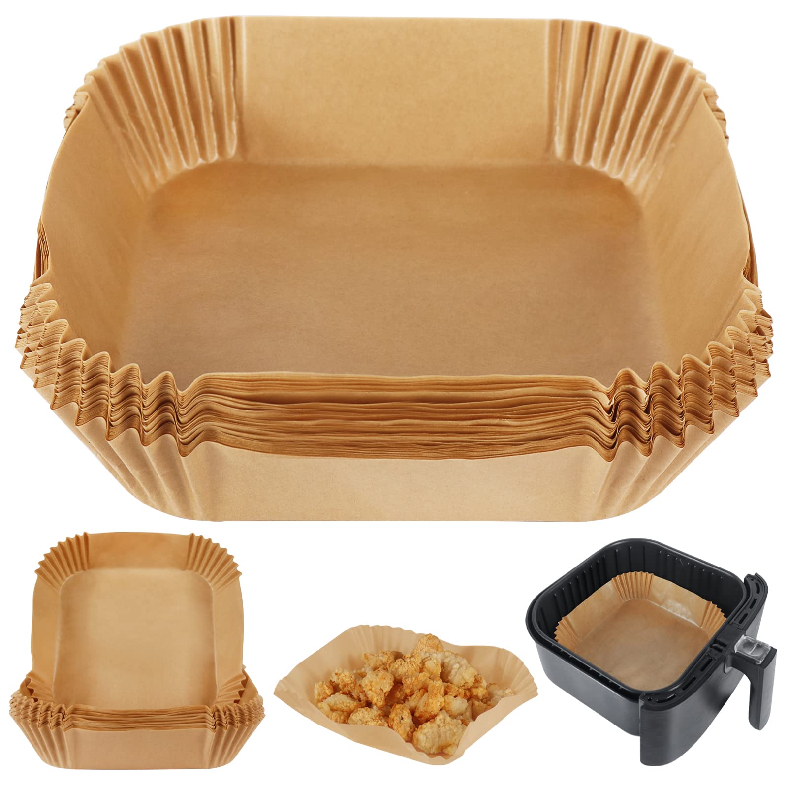 BYKITCHEN Square Air Fryer Liners, Disposable Parchment Paper, 50 Count | Unblea