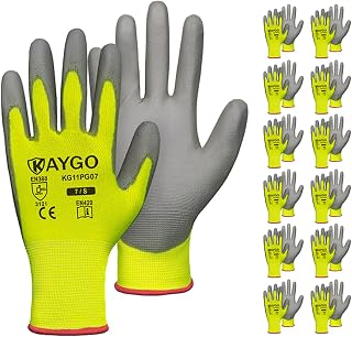 KAYGO Safety Work Gloves for Men Women, PU Coated Palm & Fingers, KG11P