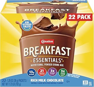 Carnation Breakfast Essentials Original Nutritional Powder Drink Mix | Rich Milk Chocolate, 22 Count Box of 1.26 Ounce Packets