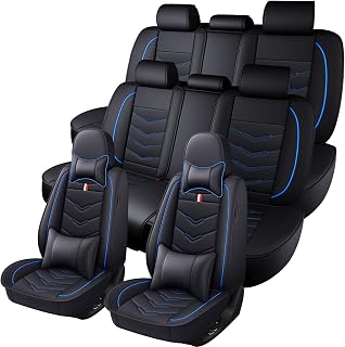 Car Seat Covers 8 Seats for Toyota Highlander Hybrid 2006-2025,Premium Nappa Leather Waterproof Durable Seat Covers,Compatible Airbag Easy Install Clean Full Sets(Deluxe,Black Blue)