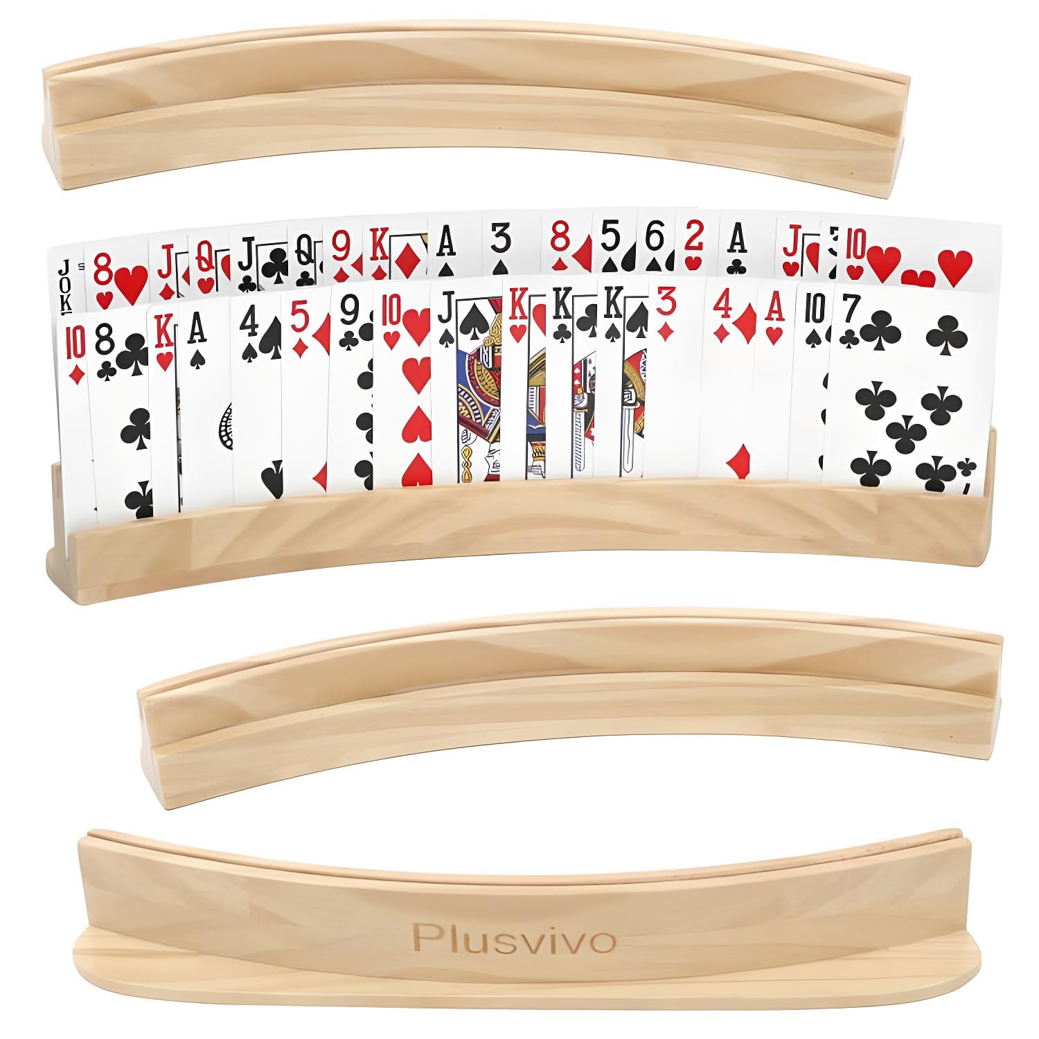 Plusvivo Set of 4 Curved Playing Cards Holders for Seniors Adults Kids 2-Layer, 