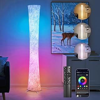 WORLD WIN 61'' RGB LED Corner Floor Lamp, Unique Hourglass Shade, Round | Bluetooth App & Remote, Music Sync, 16 Million DIY Colors, 3 Color Temperatures, Timer, Dimming; Living Room, Bedroom, Gaming