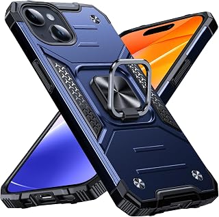 Anqrp Heavy Duty Case for iPhone 15 Case with Enhanced Ring Holder Grip Stand, Military Grade Shockproof Rugged Drop Protective Silicone Hard Slim iPhone 15 Phone Case Cover,Vivid Blue