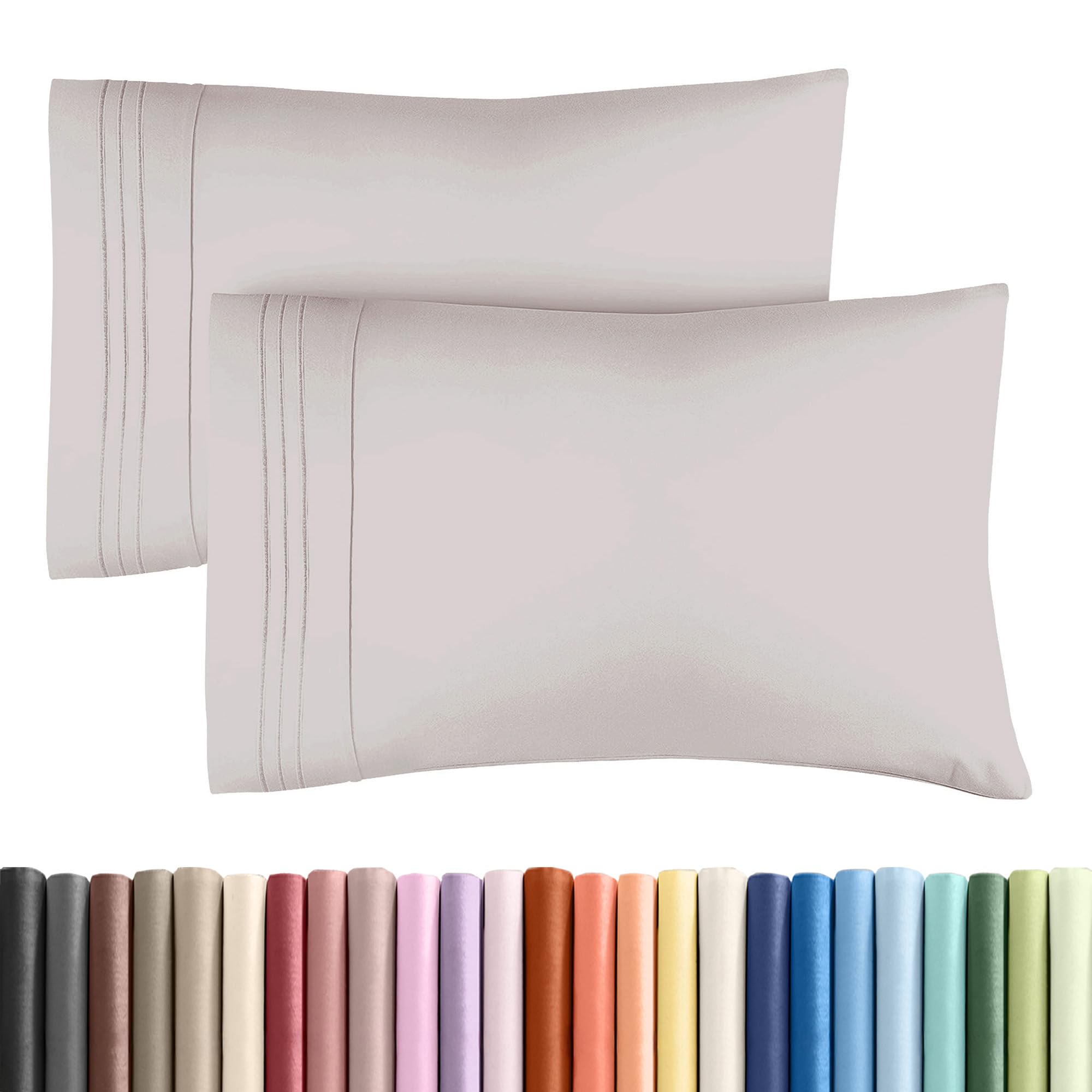 King Pillow Cases Set of 2 - Ultra Soft Pillowcase Covers - Light Grey
