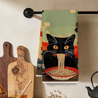 Japanese Retro Cat Style Kitchen Towels, Soft Microfiber Kitchen and Bath Towels, Ramen Dish Towels for Kitchen, Bathroom, Farmhouse Style, Gifts for