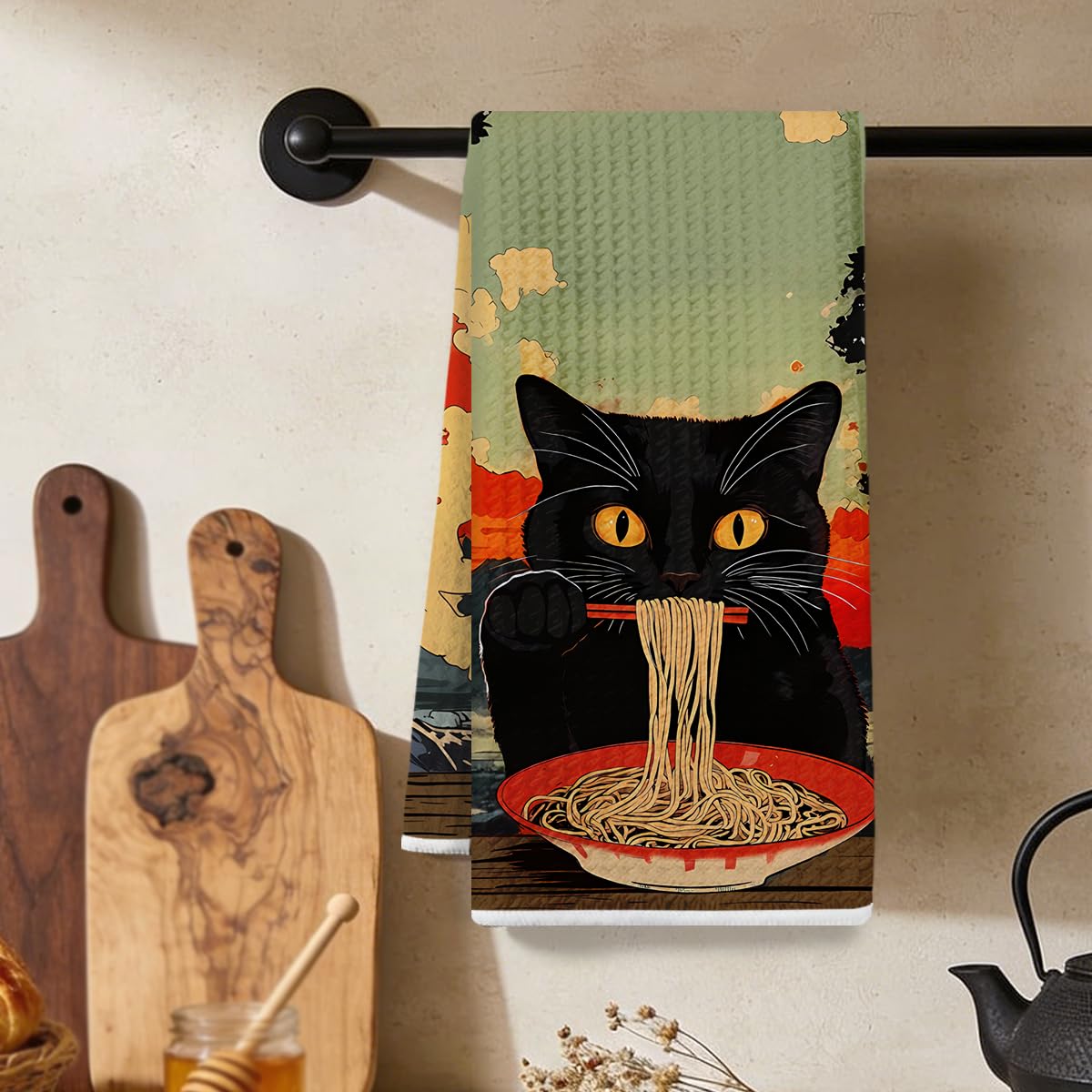 Japanese Retro Cat Style Kitchen Towels, Soft Microfiber Kitchen and Bath Towels