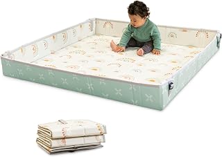 Infantino Foldable Foam Play Mat, Rainbows, Reversible Fold & Go, 57x57 In | Reversible 57x57 in baby play mat. Folds flat for storage, wipes clean. Creates a cozy play space