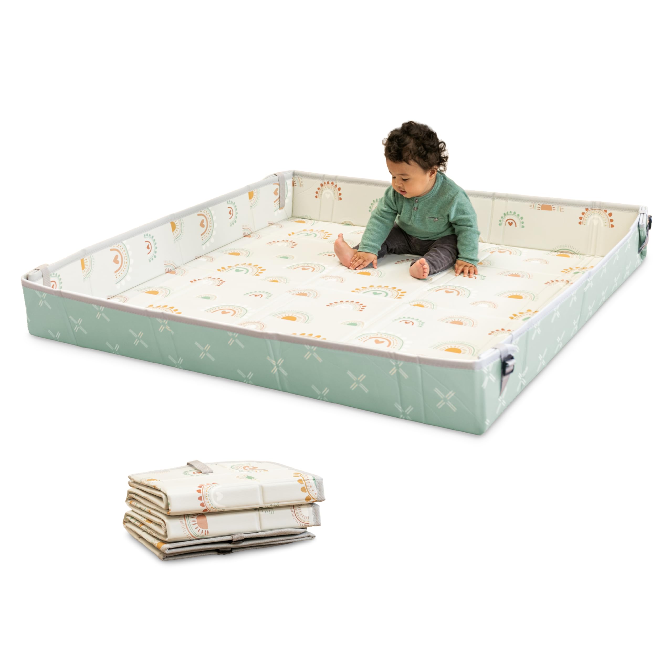 Infantino Foldable Foam Play Mat, Rainbows, Reversible Fold & Go, 57x57 In | Rev