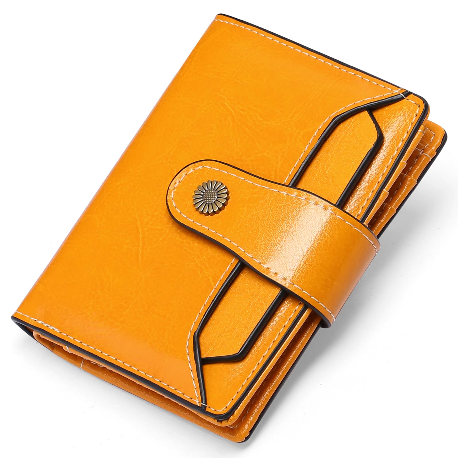 Falan Mule Women's Wallet, Genuine Leather, Bifold, RFID Blocking, Antique Yello