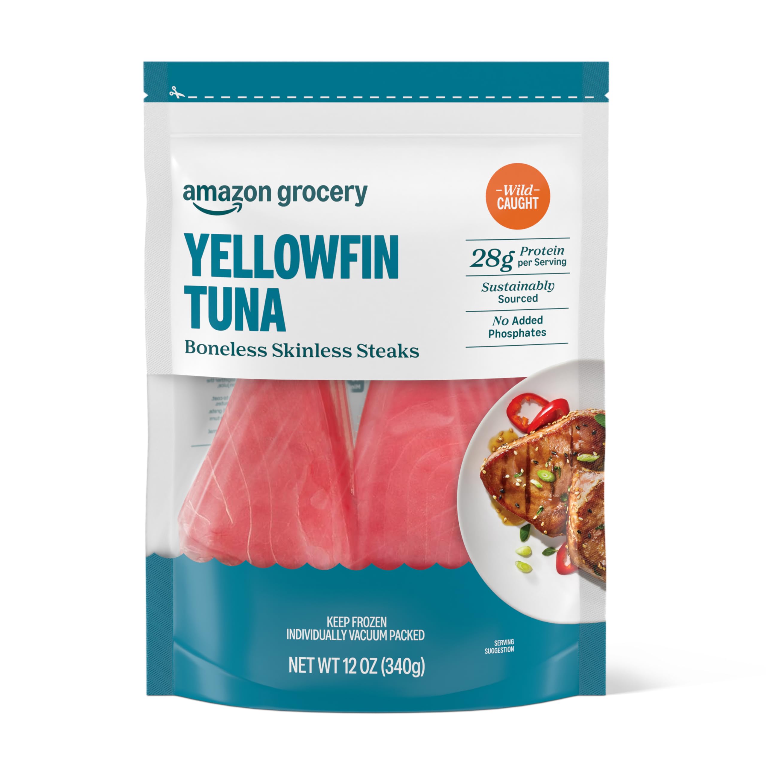 Amazon Fresh Brand, Wild Caught Yellowfin Tuna Steaks, Frozen, Sustainably Sourc