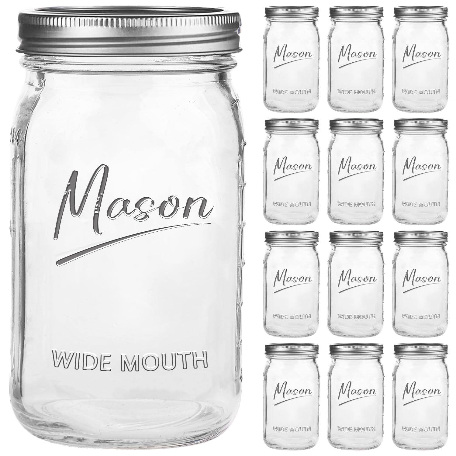Galssmagic Mason Jars 32 oz,12 Pack Quart Wide Mouth Mason Jar With Airtight Lid