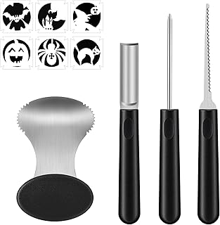 Antner Professional Pumpkin Carving Kit 4PCS Heavy-Duty Stainless Steel Pumpkin Carving Tools Set with 6PCS Self-Adhesive Stencils for Easy Creating Halloween Jack-O-Lantern Decorations
