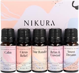 Nikura Essential Oils Blends Gift Set | Calming Essential Oils for Diffusers for Home, Sleep, Wax Melts | Relaxing Aromatherapy Oils | UK Made & Vegan