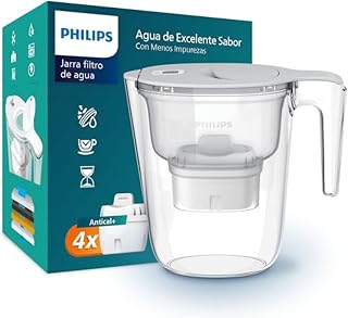 Philips Water Pitcher Filter +4 Replacement Filter Cartridges Antical+, Up to 50% Higher Limescale Reduction, Fast Flow, White, 2.6 Litres, Electronic Timer