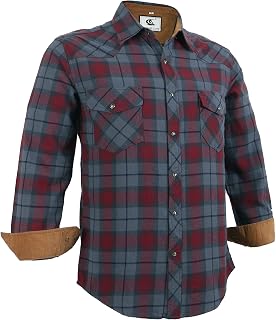 Coevals Club Mens Flannel Shirts Corduroy Lined Western Snap Button Up Cotton Regular Fit Long Sleeve Plaid Solid Shirts