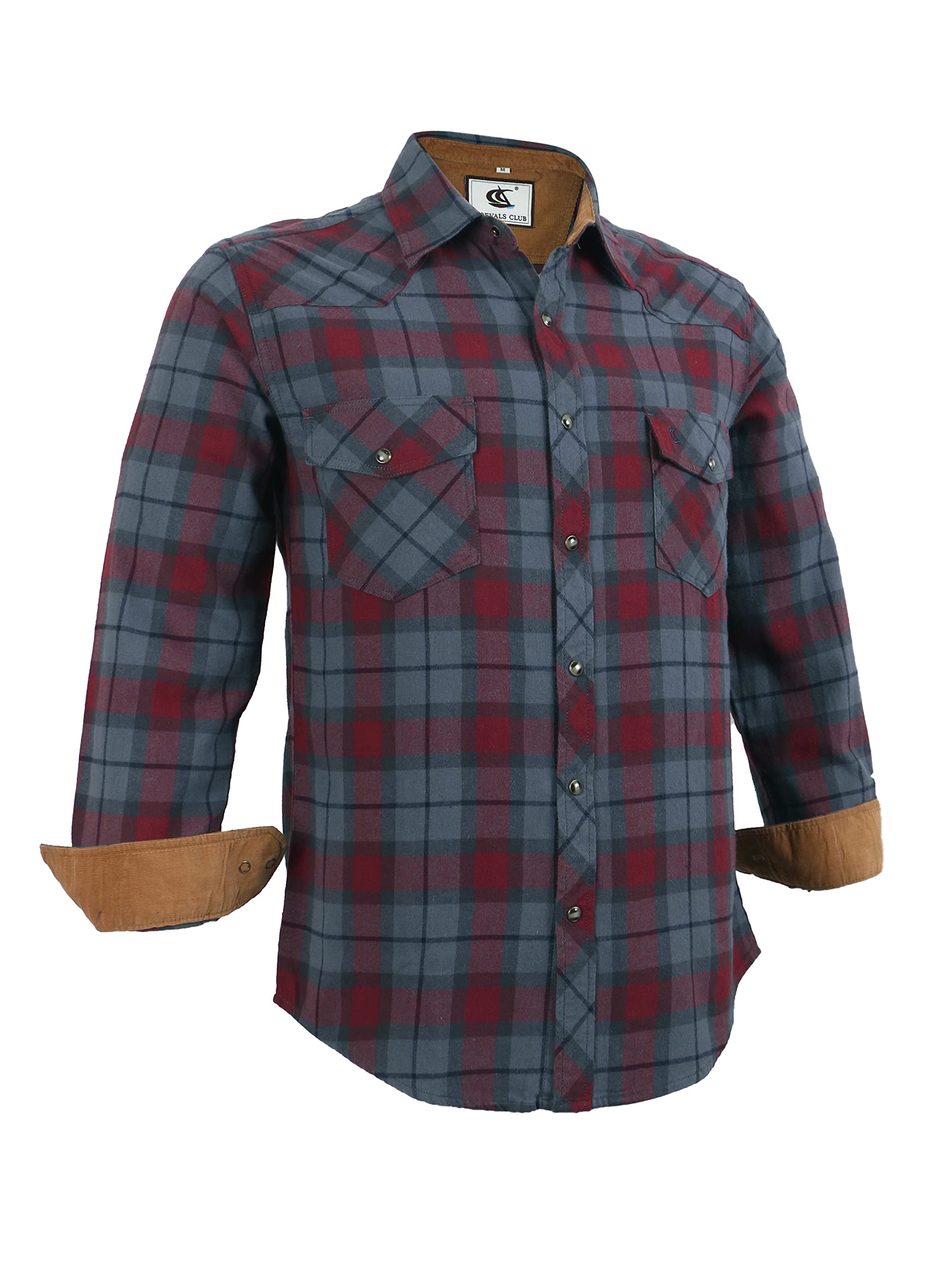 Coevals Club Mens Flannel Shirts Corduroy Lined Western Snap Button Up Cotton Re