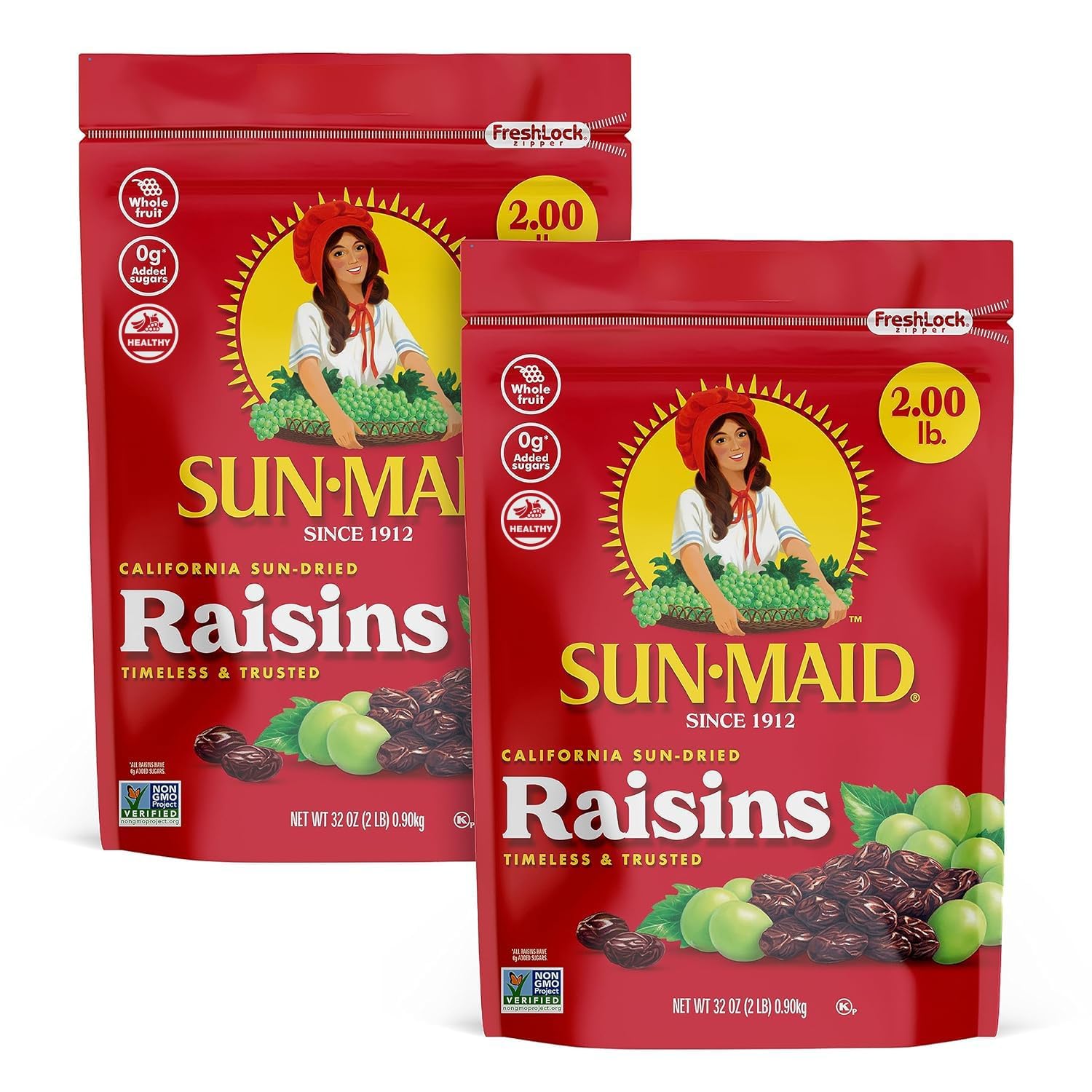 Sun-Maid California Raisins - 4 lbs | 32 oz Resealable Bags (Pack Of 2) | Natura