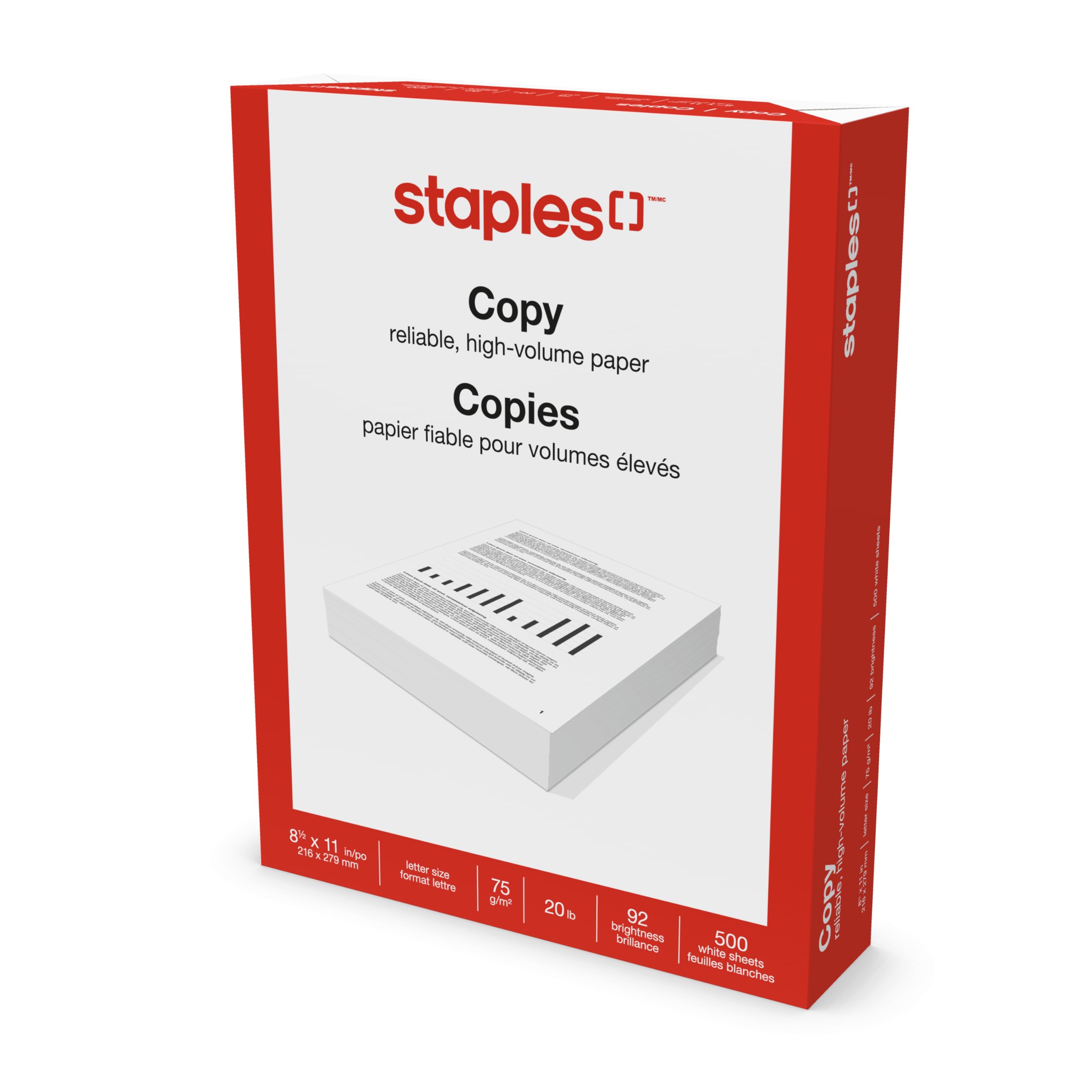 Staples Copy Paper - 20 lb. - 8.5" W x 11" H - White - 500 Sheets