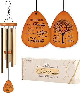 Leebbsin Gift for 50th Wedding Anniversary, 25.5" Golden Wedding Wind Chime | Happy 50th Anniversary Romantic Gifts for Couples, Parents, Wife, Husband, Friends, Golden Anniversarys Keepsake Gifts Ideas