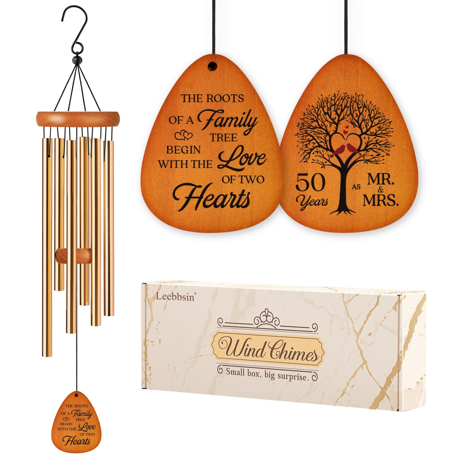 Leebbsin Gift for 50th Wedding Anniversary, 25.5" Golden Wedding Wind Chime | Ha