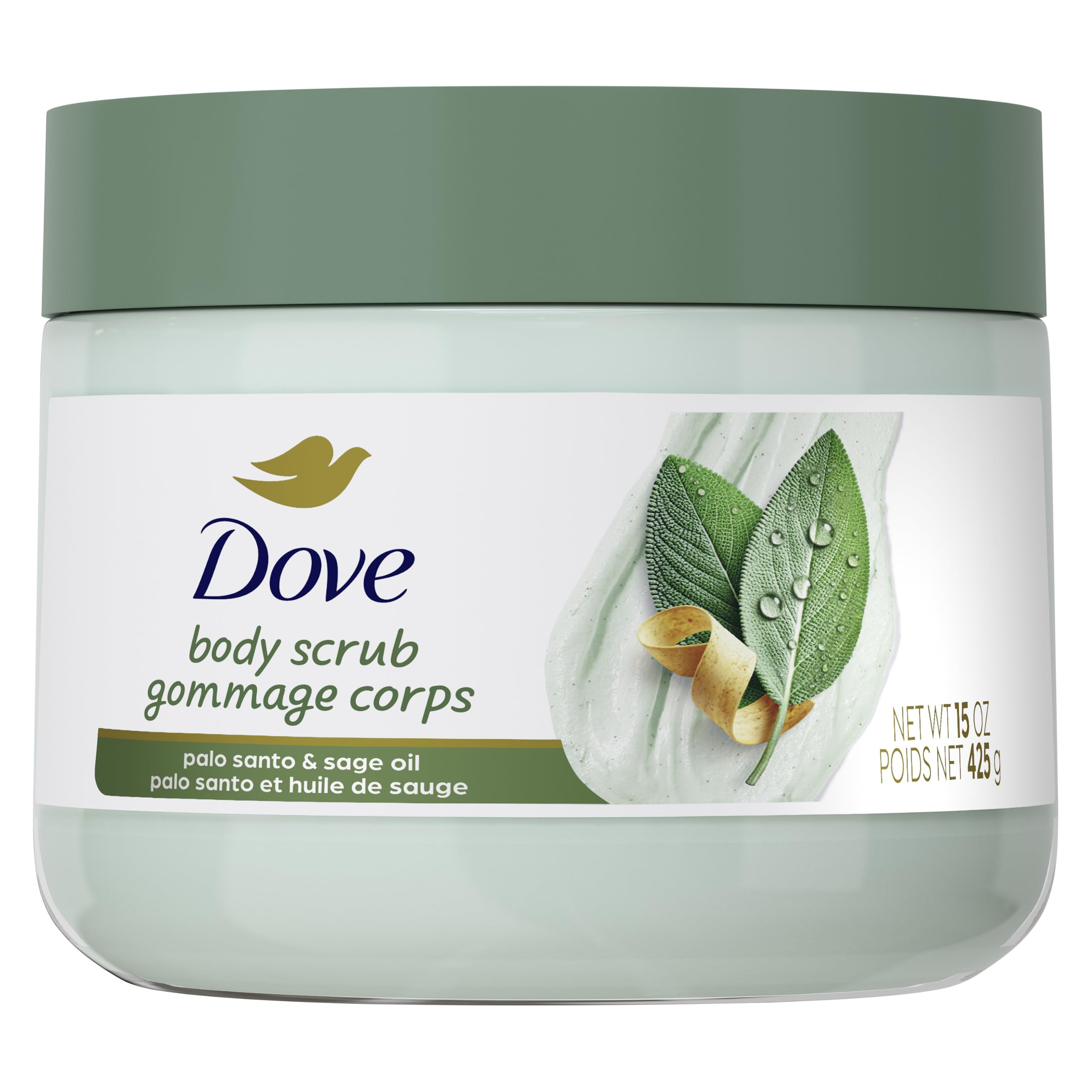 Dove Body Scrub for Exfoliated Hydrated Skin, Palo Santo & Sage Oil, 15 oz