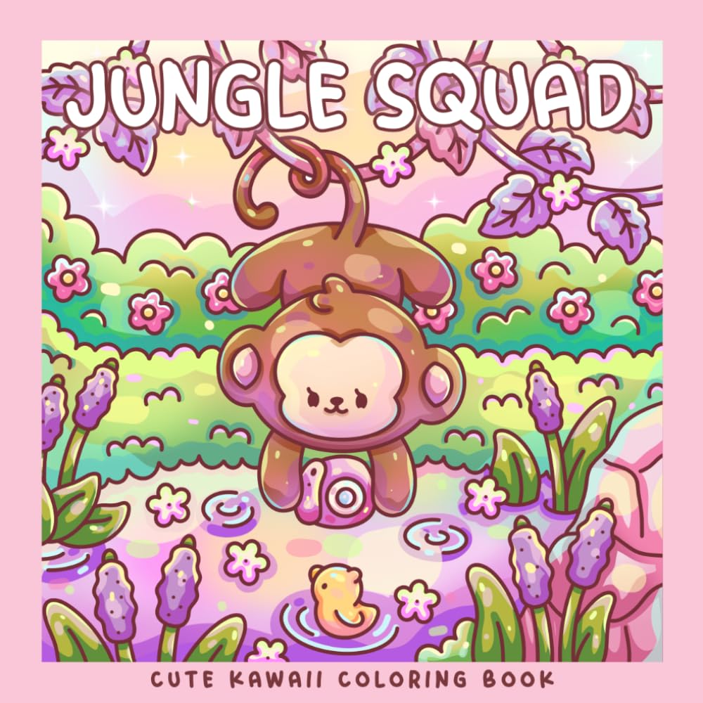 Jungle Squad: Kawaii Tropical Coloring Book with Cute Koala, Monkey, Elephant an