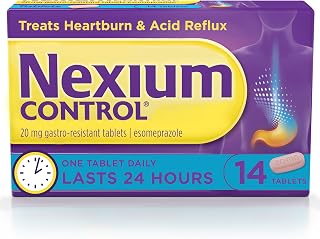 Nexium Control Heartburn Tablets, Esomeprazole 20 mg, 14 Count | Esomeprazole 20 mg tablets, for frequent heartburn and indigestion, once daily use, 14 count pack