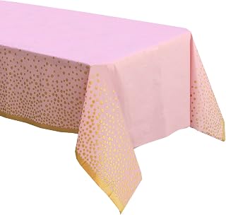 2 Pack Premium Pink and Gold Plastic Tablecloths – Thick, Durable, Reusable Table Covers (54 x 108 in) – Disposable Party Tablecloths for Birthday, Baby Shower and Event Decorations
