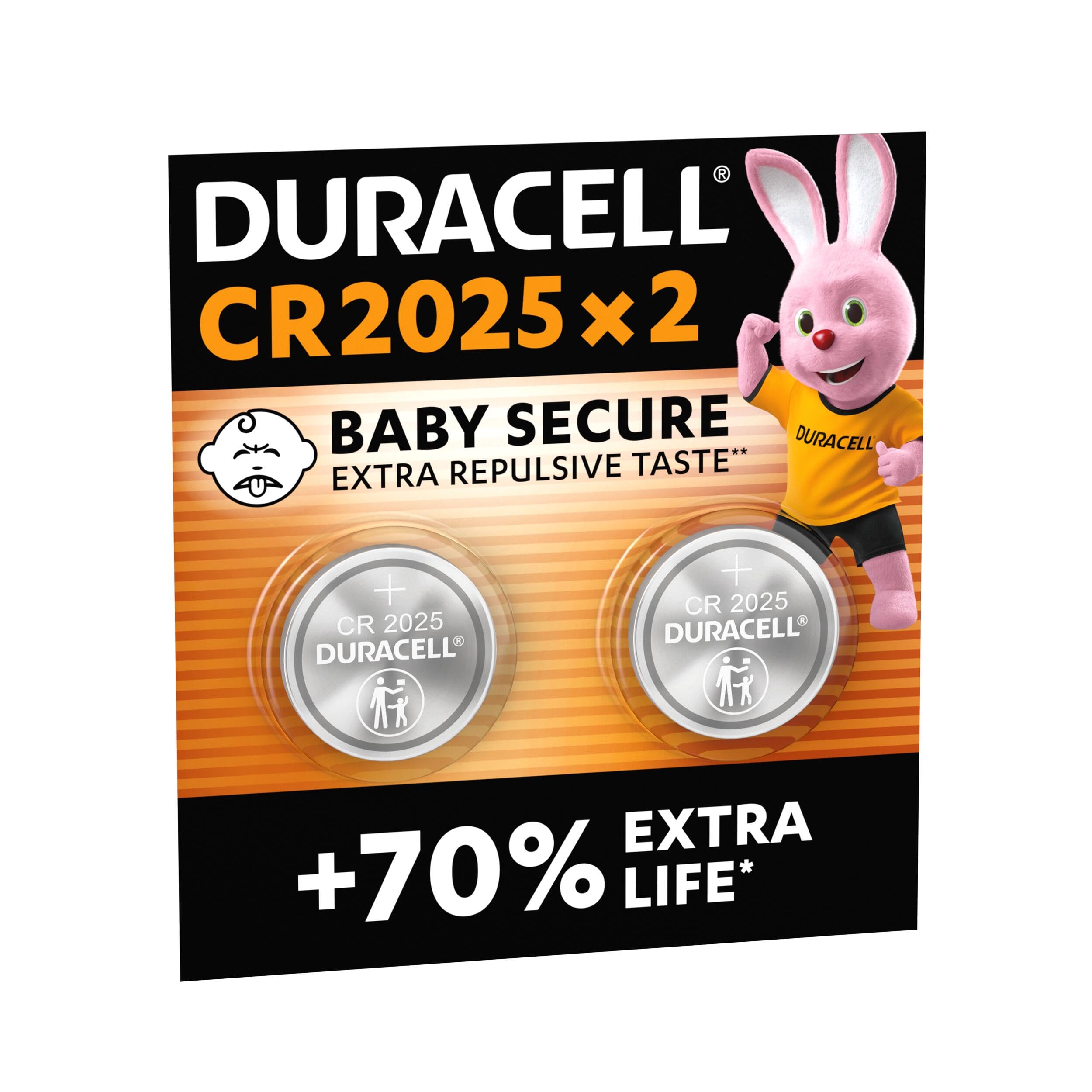 DURACELL 2025 Lithium Coin Batteries (2 Pack) 3V, CR2025 | Up to 70% Extra Life 
