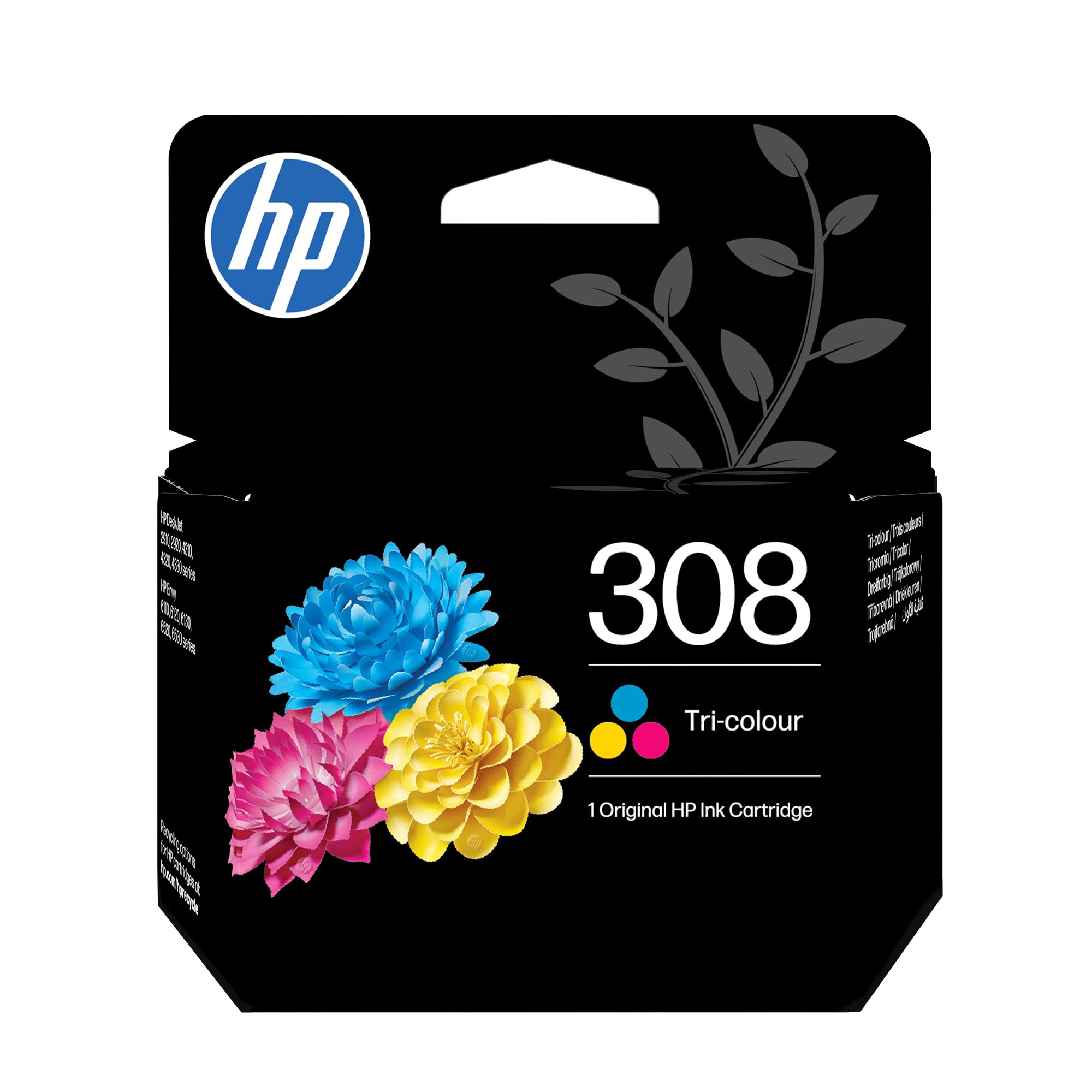 HP 308 Tri-colour Original Ink Cartridge | Compatible with HP Envy 6110, 6120, 6
