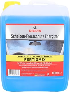 NIGRIN Windscreen Frost Protection Ready Mix Energizer, 5 Litres, Effective up to -18 °C, Cleaning Additive for Car Windows and Headlights, Against Snow, Salt, Oil, Soot, Streak-Free Vision, Wach-Mach