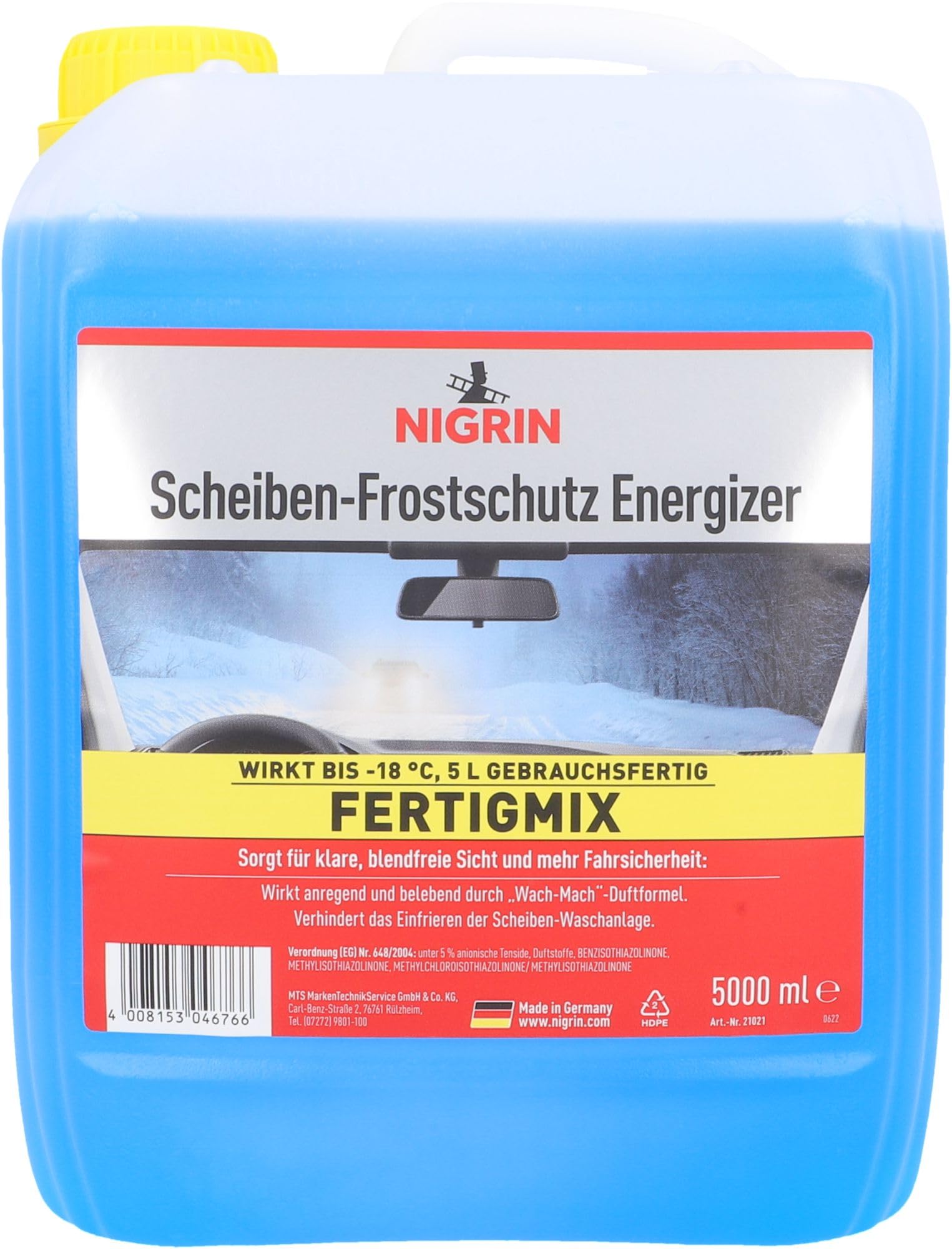 NIGRIN Windscreen Frost Protection Ready Mix Energizer, 5 Litres, Effective up t