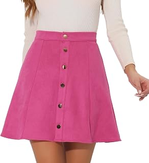 Allegra K Women Faux Suede Button A-Line High Waisted Mini Short Skirt