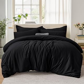 Super King Duvet Set - Superking Duvet Cover with 2 Pillowcases - Ultrasoft Brushed Microfiber Quilt Cover Bedding Set with Zip Fastening, Black (260x220)