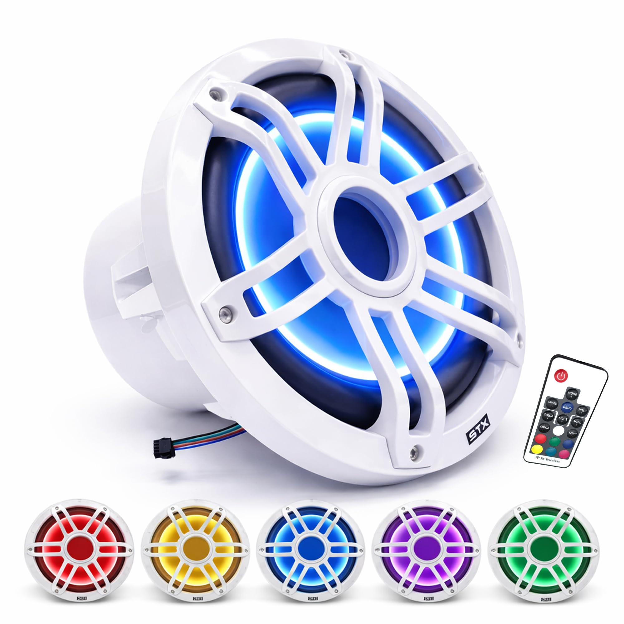 STX Audio STX10MSW 10" Marine Subwoofer - 1000W Max Power, RGB LED Lighting, Wat
