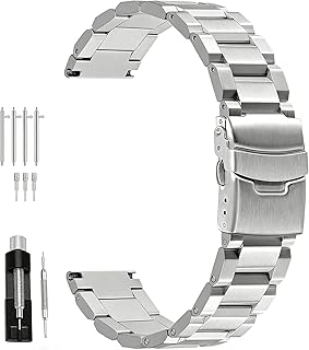 Juntan 18mm 20mm 21mm 22mm 24mm 26mm Classic Stainless Steel Watch Band Silver Black Grey Blue Gold Brushed Metal Watch Strap for Women Men Watch Replacement Band Double Buckle