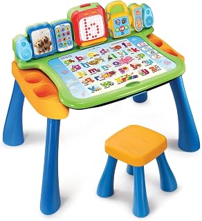 VTech Touch & Learn Activity Desk, English | Interactive desk with stylus, 4 double-sided pages and LED display teaching preschool skills and letter strokes. Ages 3-6