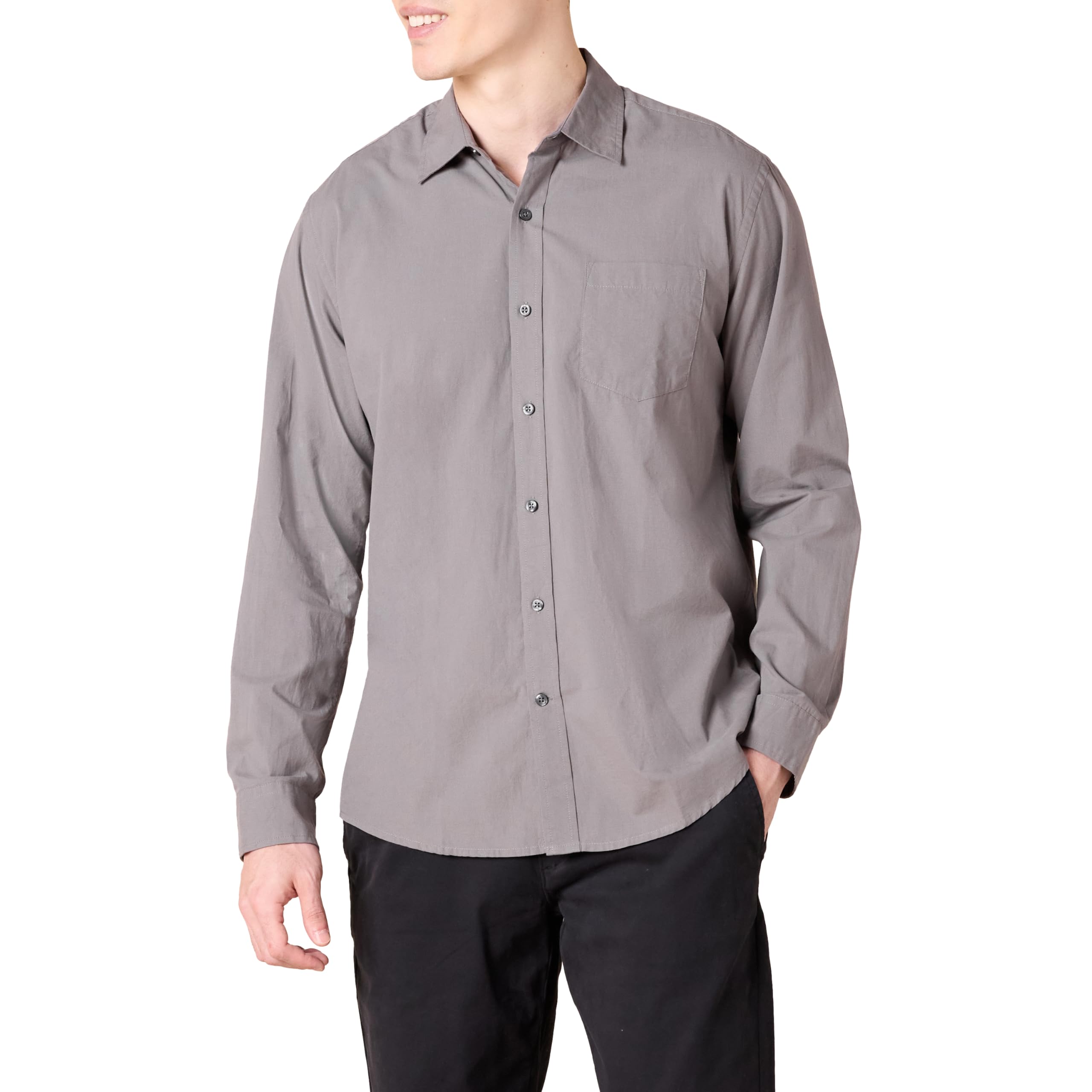 Amazon Essentials Men's Regular-Fit Long-Sleeve Casual Poplin Shirt, Button Fron