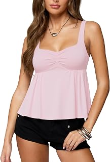 SUUKSESS Women Babydoll Tank Tops with Built in Bras Sleeveless Y2K Tops
