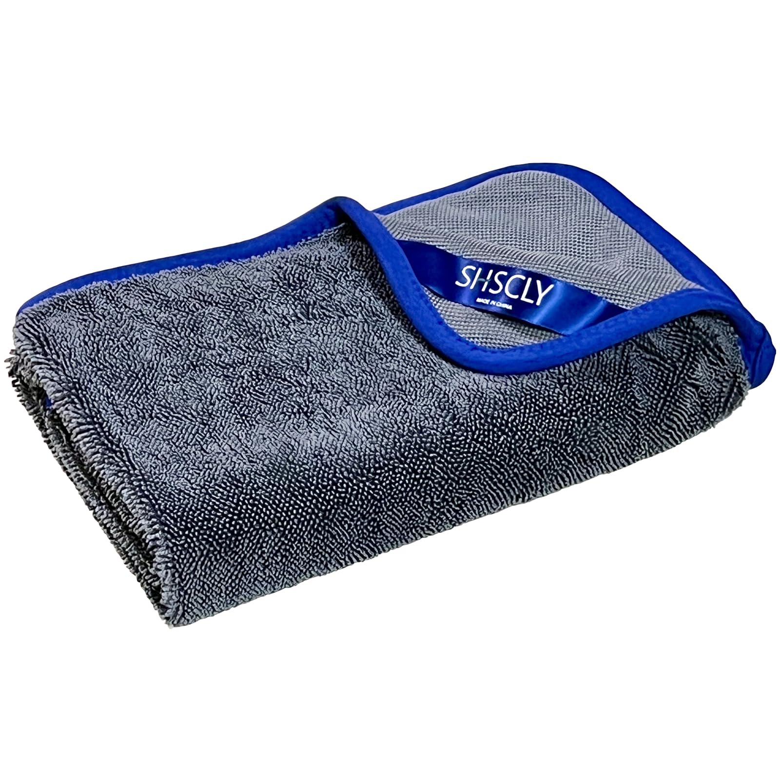 SHSCLY Microfiber Car Wash Towel Super Absorbent Cloth (Gray, Blue Rim, 19.7 x 2