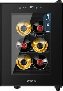 Cecotec Wine Bar 6 Bottles Bolero GrandSommelier 600 CoolCrystal E. Metal Shelves, Touch Control, Temperature 8 to 18ºC, Temperature 8 to 18ºC, Black