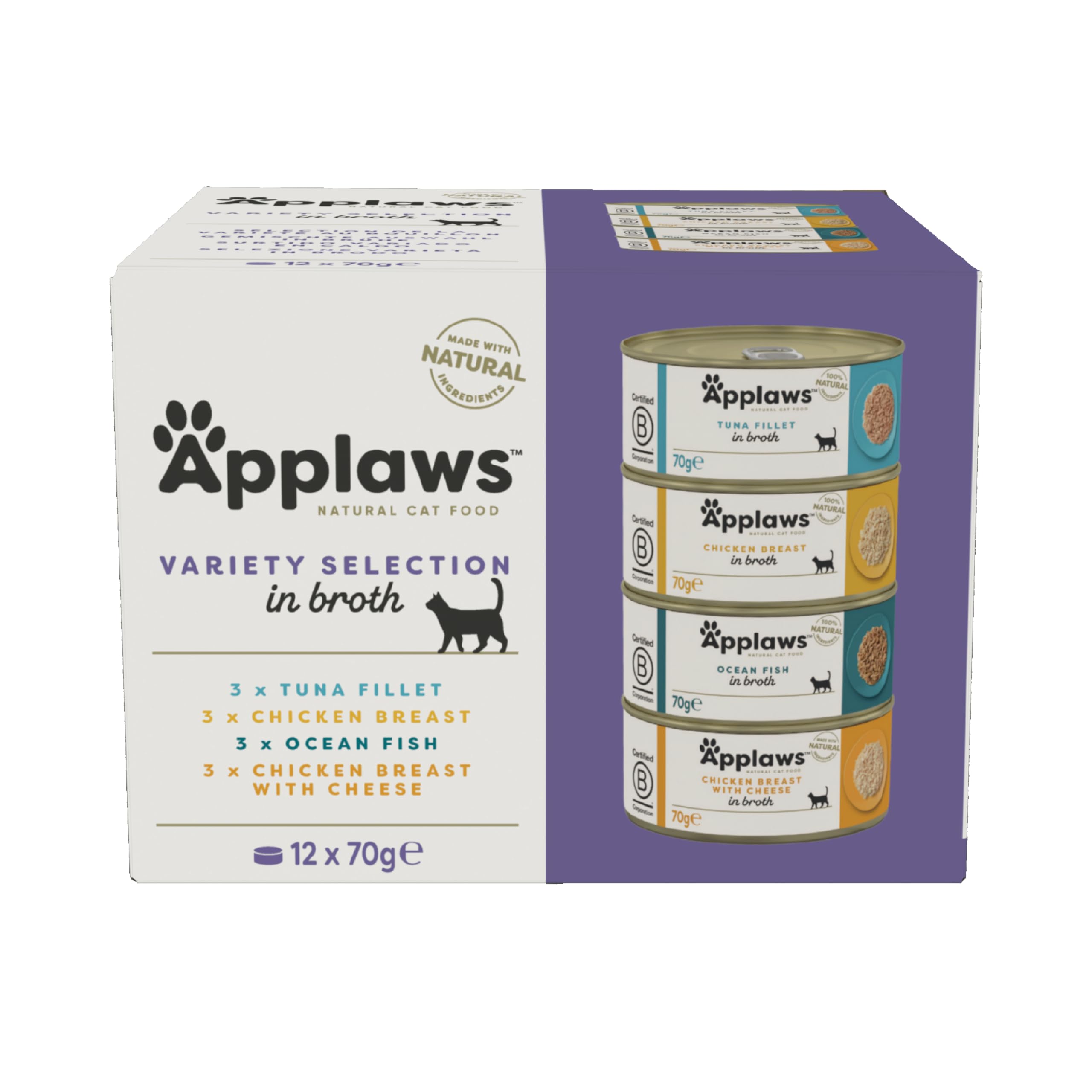 Applaws Natural Wet Cat Food Cans, Variety Selection in Broth, 12 x 70g